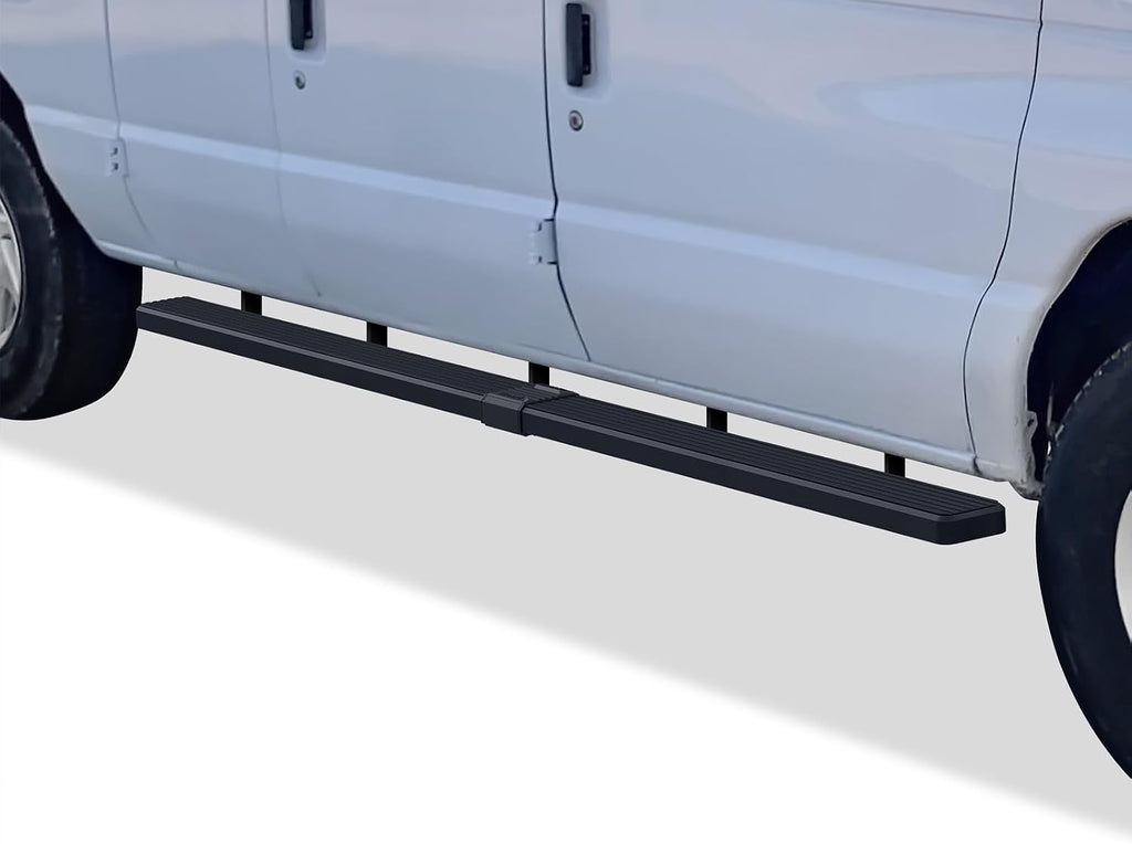 APS Running Boards (Nerf Bars Side Steps Step Bars) Compatible with Ford Econoline 1999-2014 Full Size Van 3-Door (Stainless Steel Black Powder Coated 5 inches)