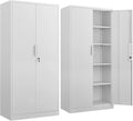 Metal Garage Storage Cabinet with Lock, 72' Tall Steel Storage Locker with 4 Adjustable Shelves, Heavy Duty Metal Cabinet for Garage, Office, Home, White