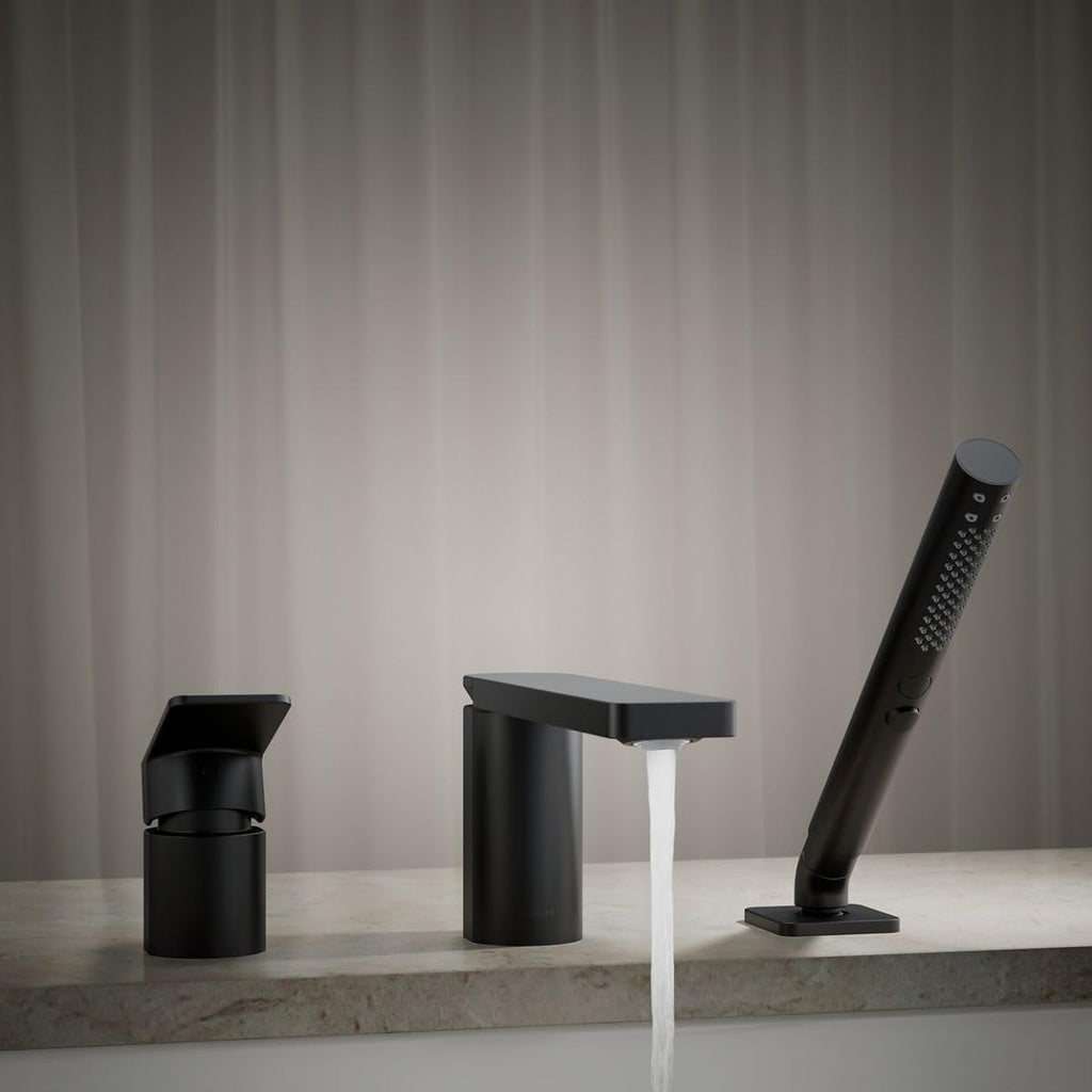 Kohler 23488-4-BL Parallel Single-Handle Deck-Mount Bath Faucet with handshower, Matte Black