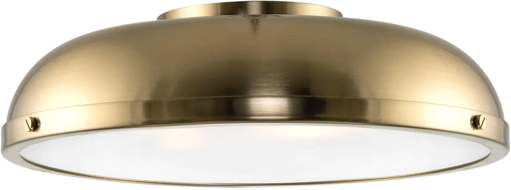 Kira Home Alston 14' Mid Century Modern Gold Semi Flush Mount with Frosted Glass Diffuser, 3-Light Low Profile Dome Gold Ceiling Light, Cool Brass Finish