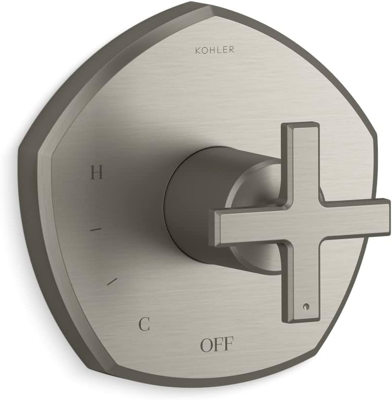 Kohler TS27043-3-BN OCCASION™ Rite-Temp® pressure-balancing valve trim with cross handle, Vibrant Brushed Nickel