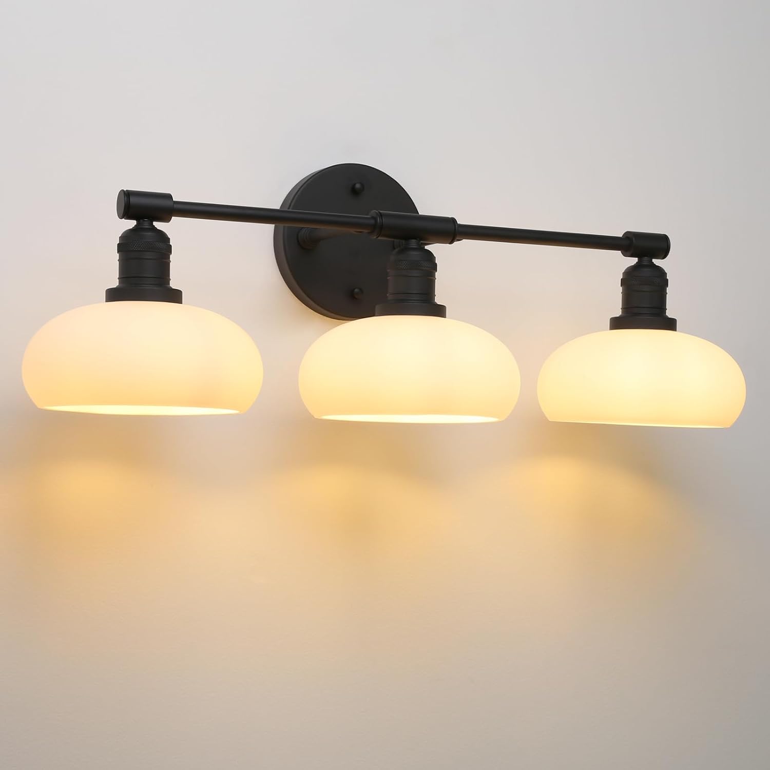 Pathson 3-Lights Milky Bathroom Wall Sconces, Hardwired Triple Head Glass Wall Vanity Light Fixtures, Vintage Wall Lamps Home Decor for Mirror Living Room, E26 Bulb Base