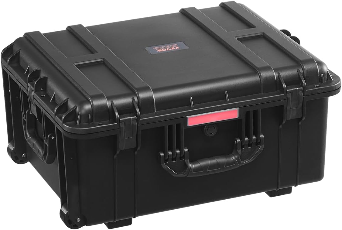 VEVOR Weatherproof Hard Case, Heavy Duty Protective Dry Box Case with Pre-Cut Foam, Wheel Retractable Pull Handles for Travel, Hunt, Military, Tactical, IP67 Waterproof Case for Camera(24.8*19.7*12.5)