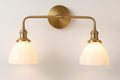 Gold Bathroom Vanity Light, Farmhouse Vintage Vanity Fixture with 2 Light Milk Glass, Brushed Gold Bathroom Light Fixtures (Bulb Included)