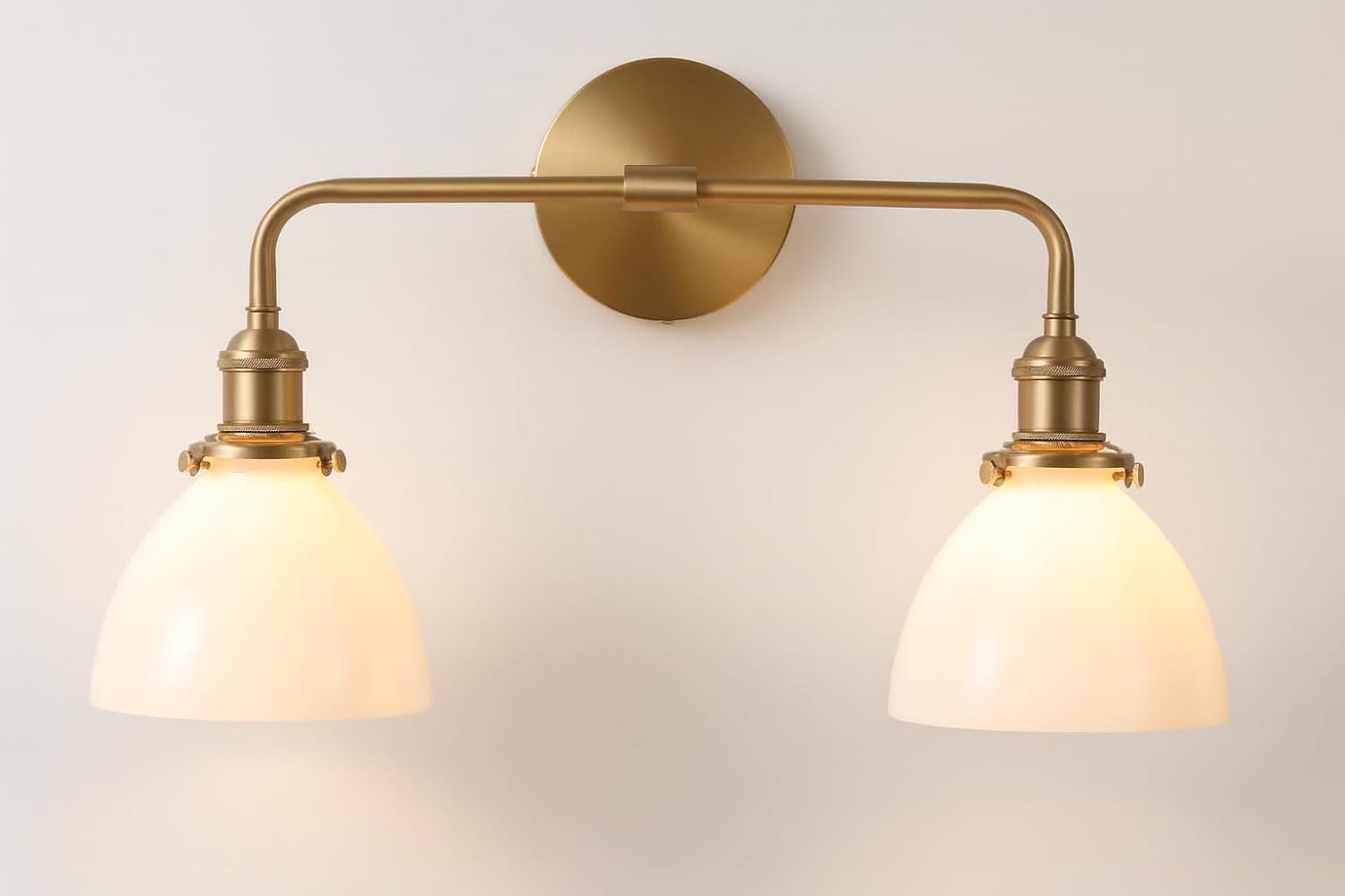 Gold Bathroom Vanity Light, Farmhouse Vintage Vanity Fixture with 2 Light Milk Glass, Brushed Gold Bathroom Light Fixtures (Bulb Included)