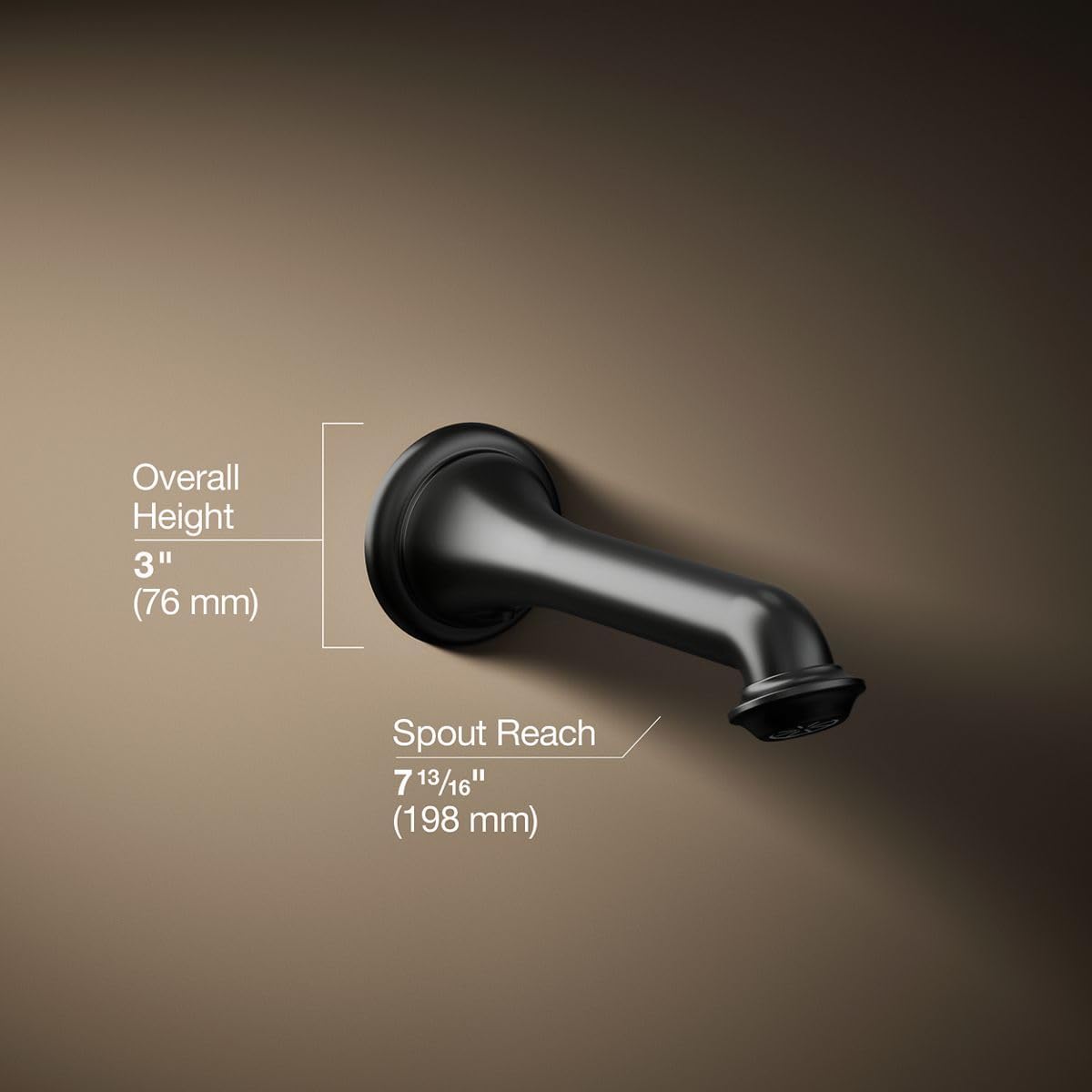 KOHLER K-72792-BL Artifacts Wall-Mount Bath Spout, Turned Design, Timeless Design, Corrosion Resistant, Matte Black
