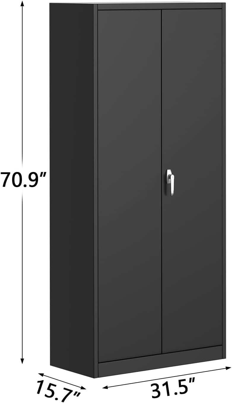 GarveeHome Metal Storage Cabinet with Lock, Steel Tool Cabinet with 4 Adjustable Shelves and 4 Adjustable Feet,Storage Organization for Home, Garage, Office, Shop 71' H