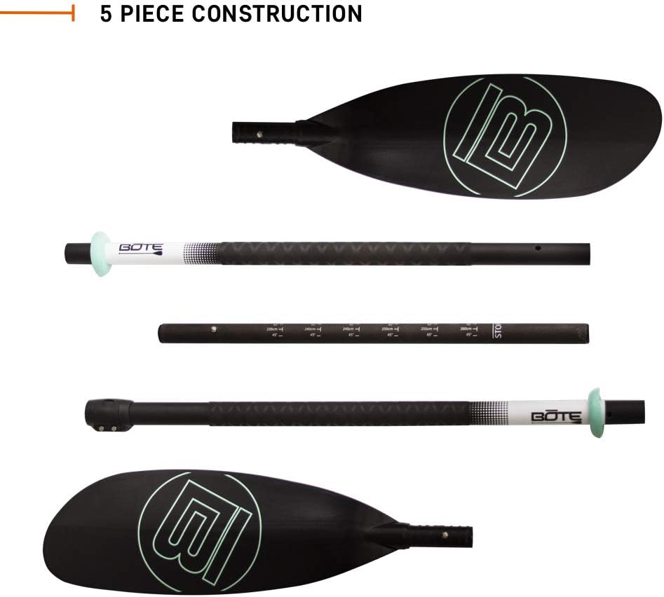 BOTE Universal 5 Piece Kayak Paddle, Adjustable & Portable, Compact for Travel Friendly Family, Adults and Kids, Tandem, Single, 1-Person or 2-Person