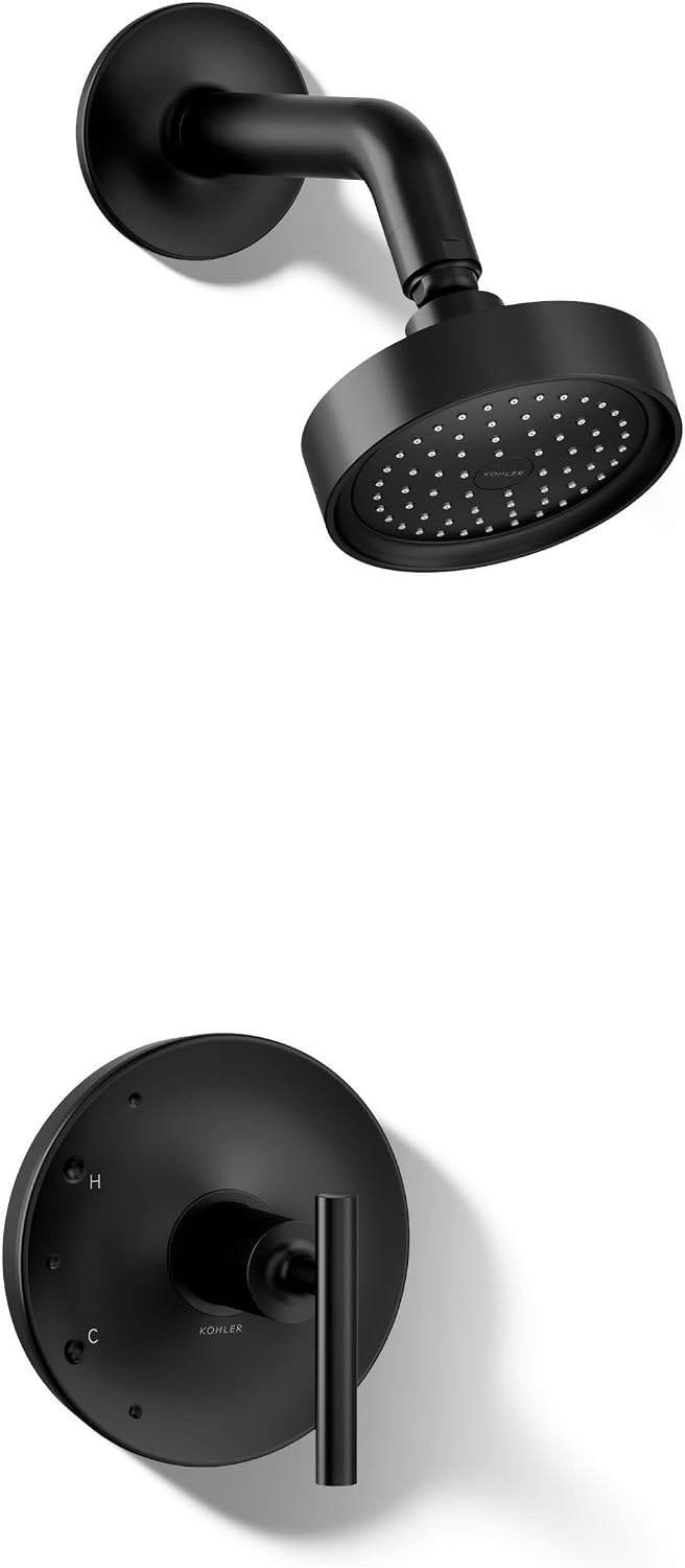 KOHLER K-TS14422-4-BL Purist Rite-Temp Shower Faucet Trim Kit with Lever Handle, Showerhead and Trim Set, 2.5 GPM, Matte Black