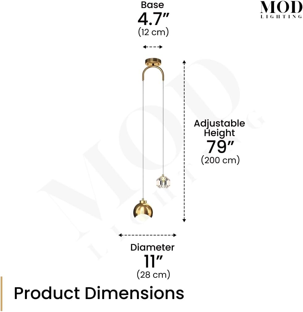 MOD LIGHTING Diana | Modern Gold Pendant Light Fixtures, Hanging Lights for Kitchen Island, Bedroom Lighting for Tracking, Dimmable LED Bulbs, 1-Pack (Gold & Crystal | 79' | Warm White)