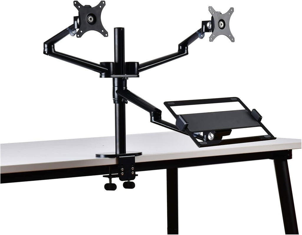 Display Bracket Arm Monitor and Laptop Mount, Gas Spring Monitor Stand Fit Two 17-32' Flat Curved Screens and 12-17' Laptop with C Clamp, Grommet Mounting Base Display Bracket