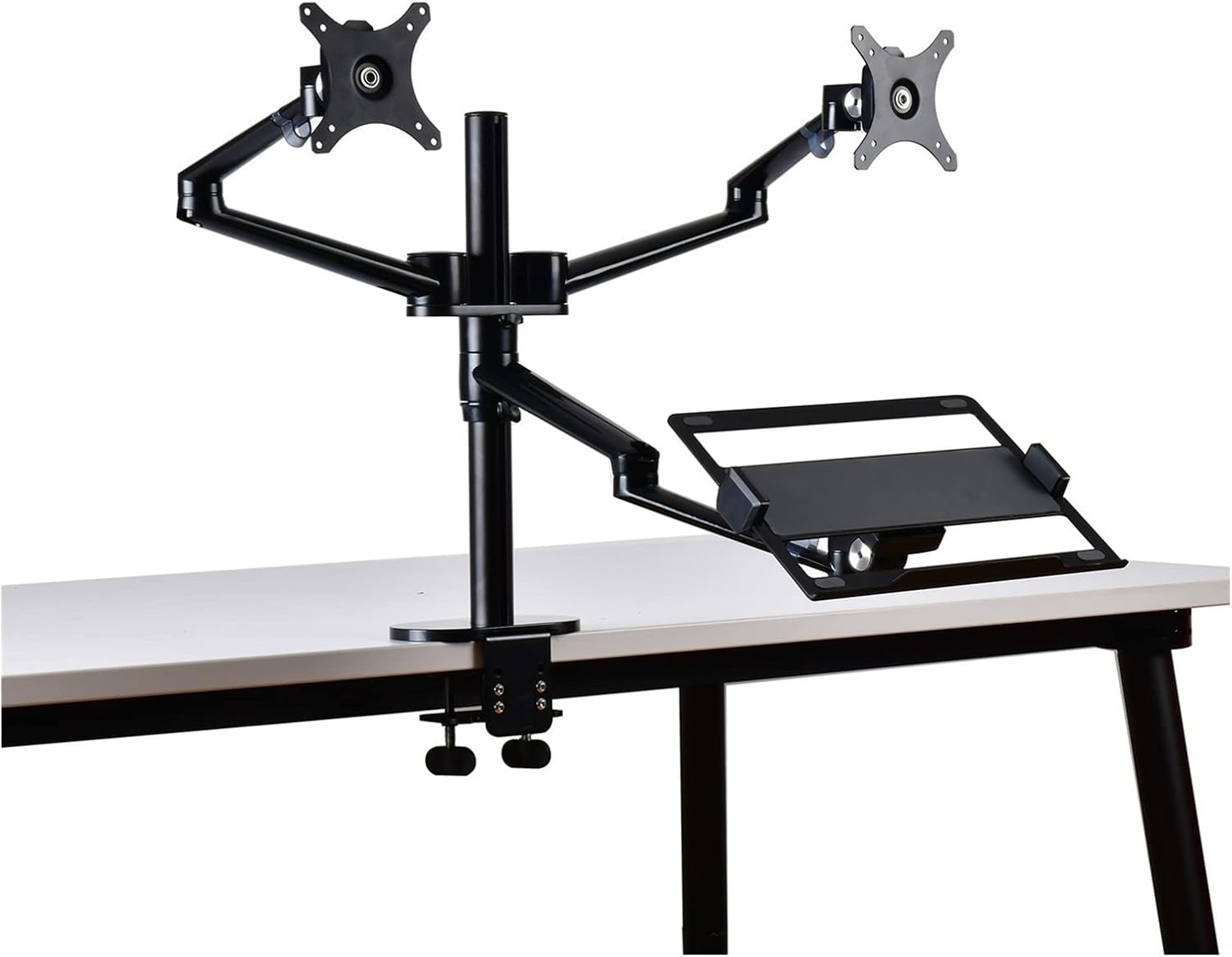 Display Bracket Arm Monitor and Laptop Mount, Gas Spring Monitor Stand Fit Two 17-32' Flat Curved Screens and 12-17' Laptop with C Clamp, Grommet Mounting Base Display Bracket
