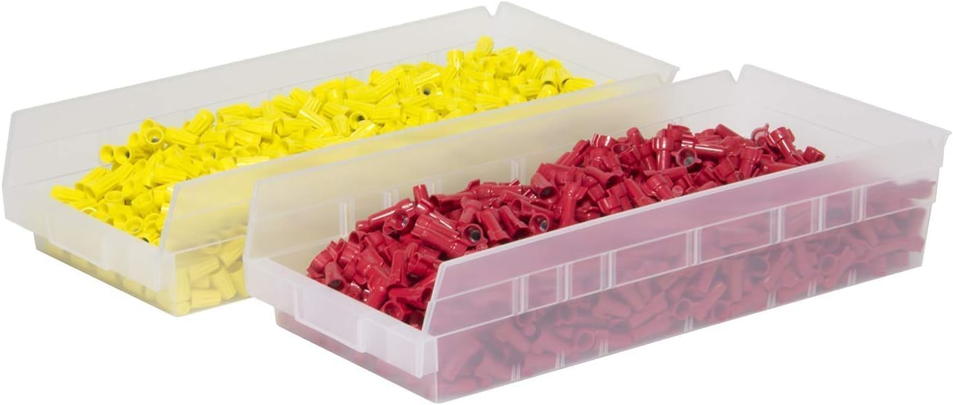 Akro-Mils 30158 Plastic Shelf Bins, Heavy Duty Storage Bins for Garage, Closet, and Drawer Organization, 18-Inch x 8-Inch x 4-Inch, Clear, 12-Pack