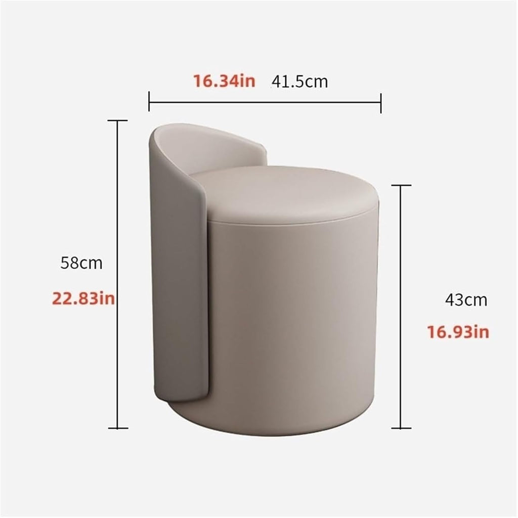 Modern Round Ottoman Multifunctional Vanity Chair Footrest Stool PU Leather Upholstered Wood Frame Non-Slip Rubber Pads Practical(Gray)