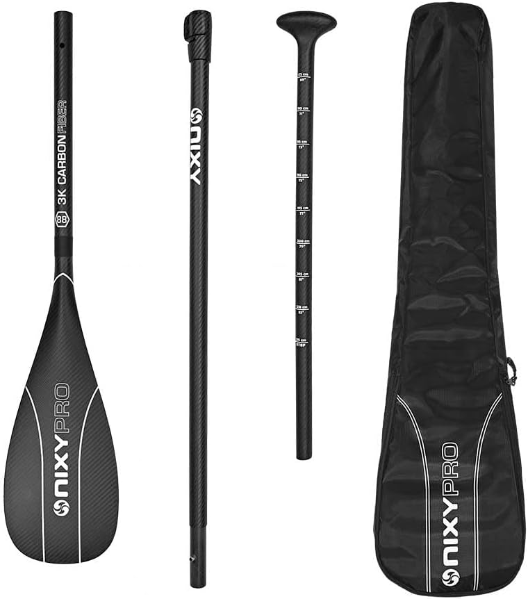 NIXY Full Carbon Fiber SUP Paddle – Adjustable 3 Piece Pro Paddle with ABS Blade Edge for Stand Up Paddle Board – Durable, Lightweight Floating Paddle