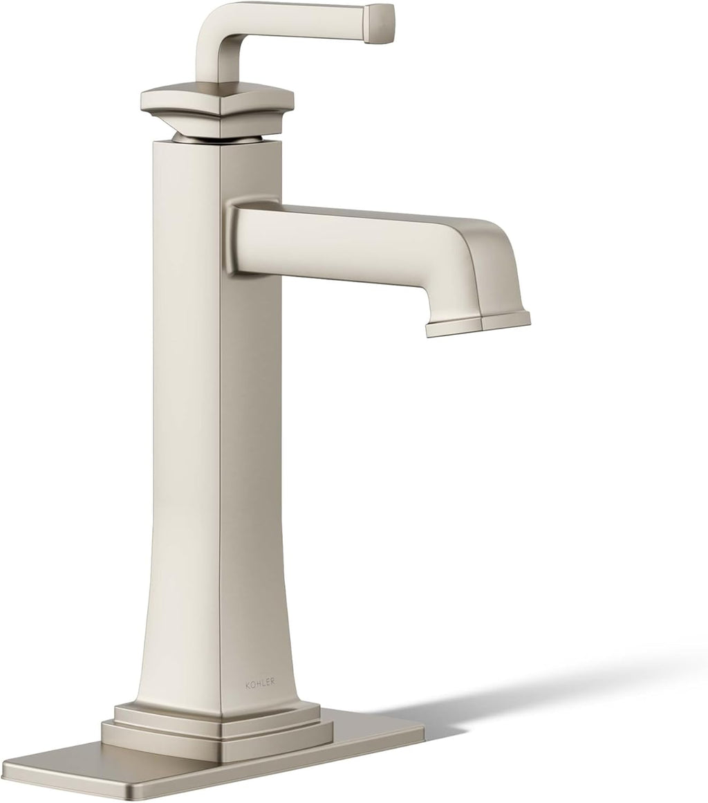 KOHLER K-26430-4K-BN Riff Tall Single-Handle Bathroom Sink Faucet, 1.0 GPM, Single-Hole, Modern Classic Design, Vibrant Brushed Nickel