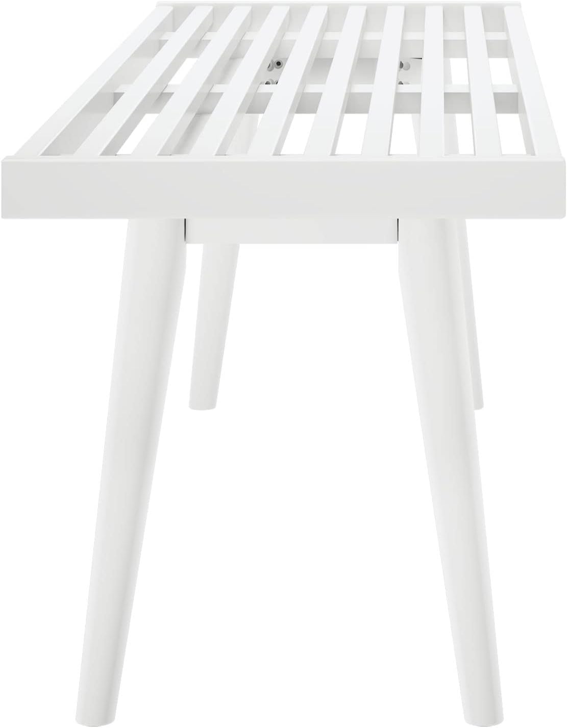 Plank+Beam Entryway Bench, Wooden End of Bed Bench for Bedroom, Mid-Century Modern Square Bench for Hallway, Living Room, Indoor, Porch, 56.25', White