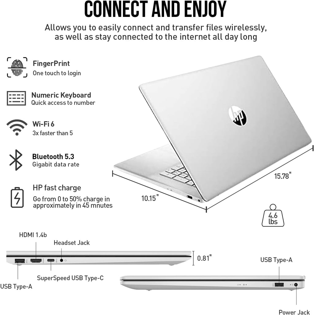 HP 17 Inch Laptop Touchscreen Computer, 17.3' HD+ Touch Screen Business Laptop PC, Intel Core i7, 32GB RAM, 1TB SSD, Windows 11 Pro, Backlit Keyboard, Number Pad, Fingerprint Reader