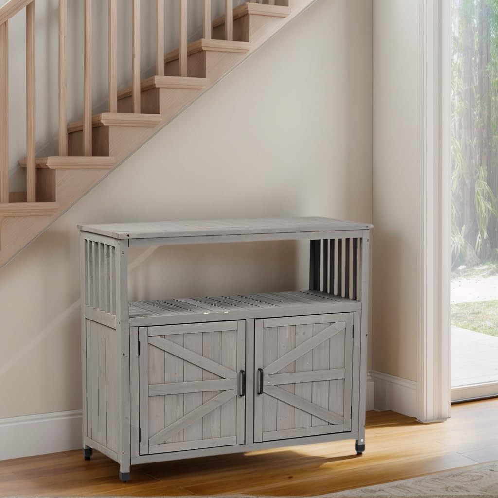 KEIKI 42 x 37 in Outdoor Storage Cabinet with 2 Doors Buffet Cabinet Sideboard Bar Table for Indoor