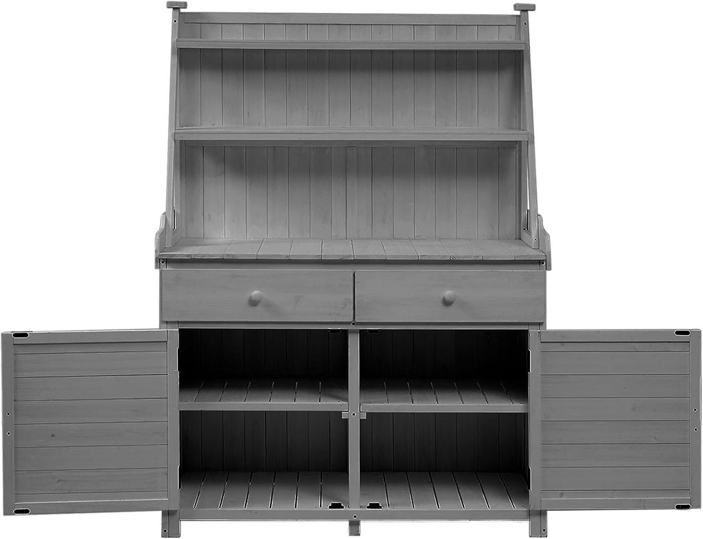 65inch Garden Potting Bench Table, Fir Wood Workstation with Storage Shelf, Drawer and Cabinet for Mudroom,Doorway (Gray2, 65')
