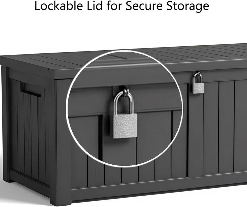 120 Gallon Resin Deck Box, Outdoor Storage Chest for Patio Furniture Cushions, Garden Tools, Pool Accessories | Lockable, Waterproof, All-Weather, Easy Assembly, Wood Grain Design
