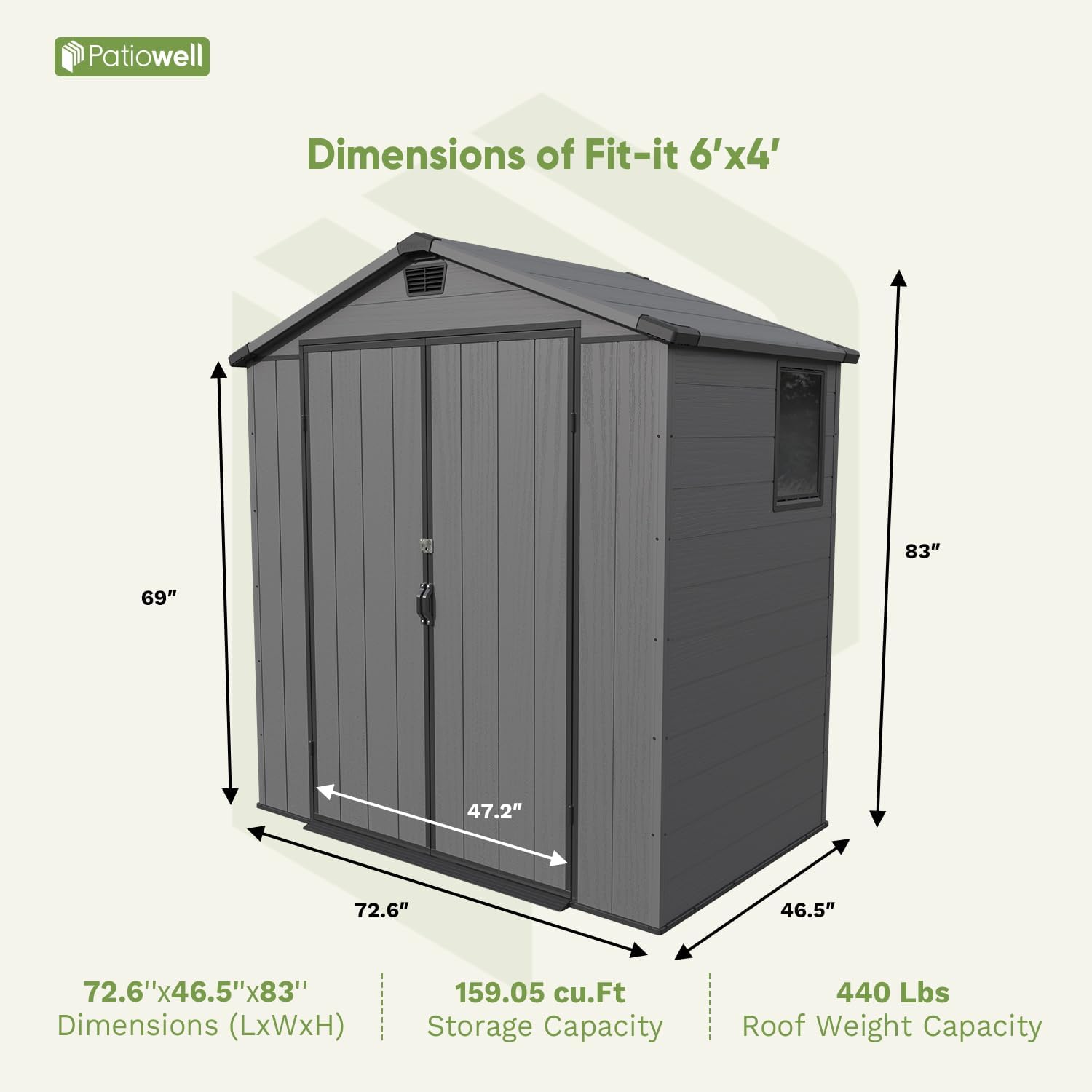 Patiowell 6X4 FT Plastic Outdoor Storage Shed with Floor, Resin Outside Tool Sheds with Window and Lockable Door for Backyard, Garden, Tool Storage Usage, Easy to Install, Dark Grey
