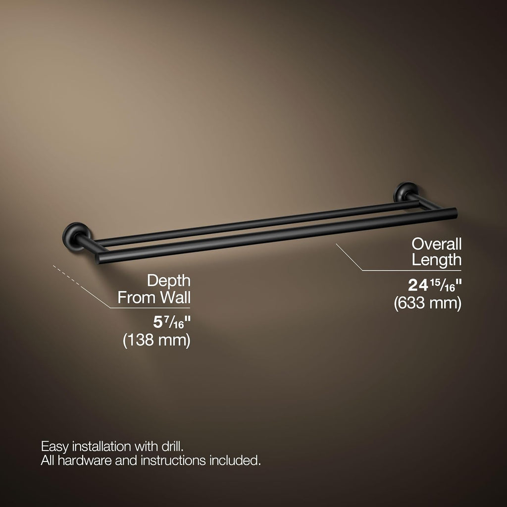 Kohler 14375-BL Purist® 24' Double Towel bar, Matte Black