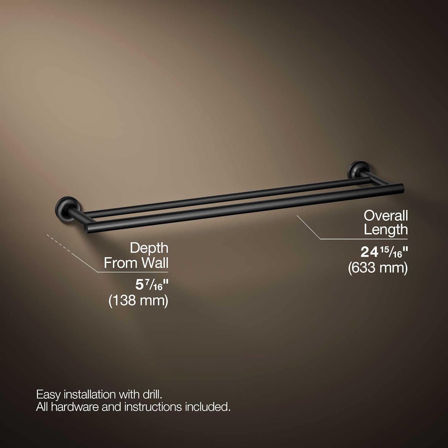 Kohler 14375-BL Purist® 24' Double Towel bar, Matte Black