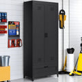 YITAHOME 71' Metal Garage Broom Cabinets with Adjustable Shelves, Vacuum Storage Cabinet with Doors and Drawer, Tool Storage Cabinet for Gym, Basement, Warehouse, Black, Metal