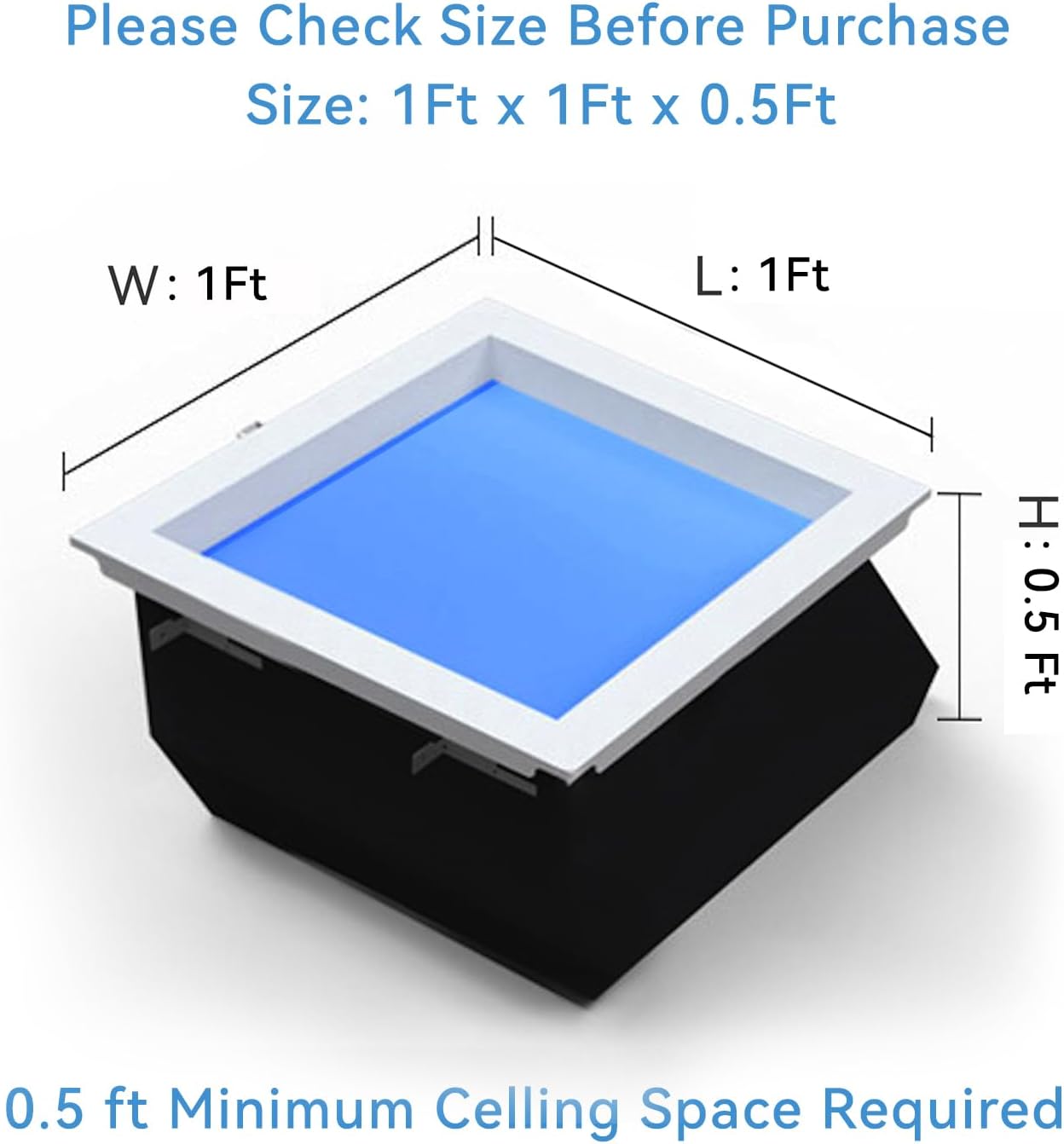 1x1 Ft Smart Blue Sky Light Ceiling Lamp, APP Control and Biological Rhythm Simulate Sunlight Irradiation, Artificial Skylight for Living Room, Bathroom, Office (1x1 Ft)