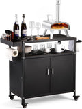 Outdoor Grill Cart with Storage Cabinet, Pizza Oven Stand Table with Wheels for Outside, Patio, Kitchen, Movable Outdoor Food Prep Table for Grill, BBQ