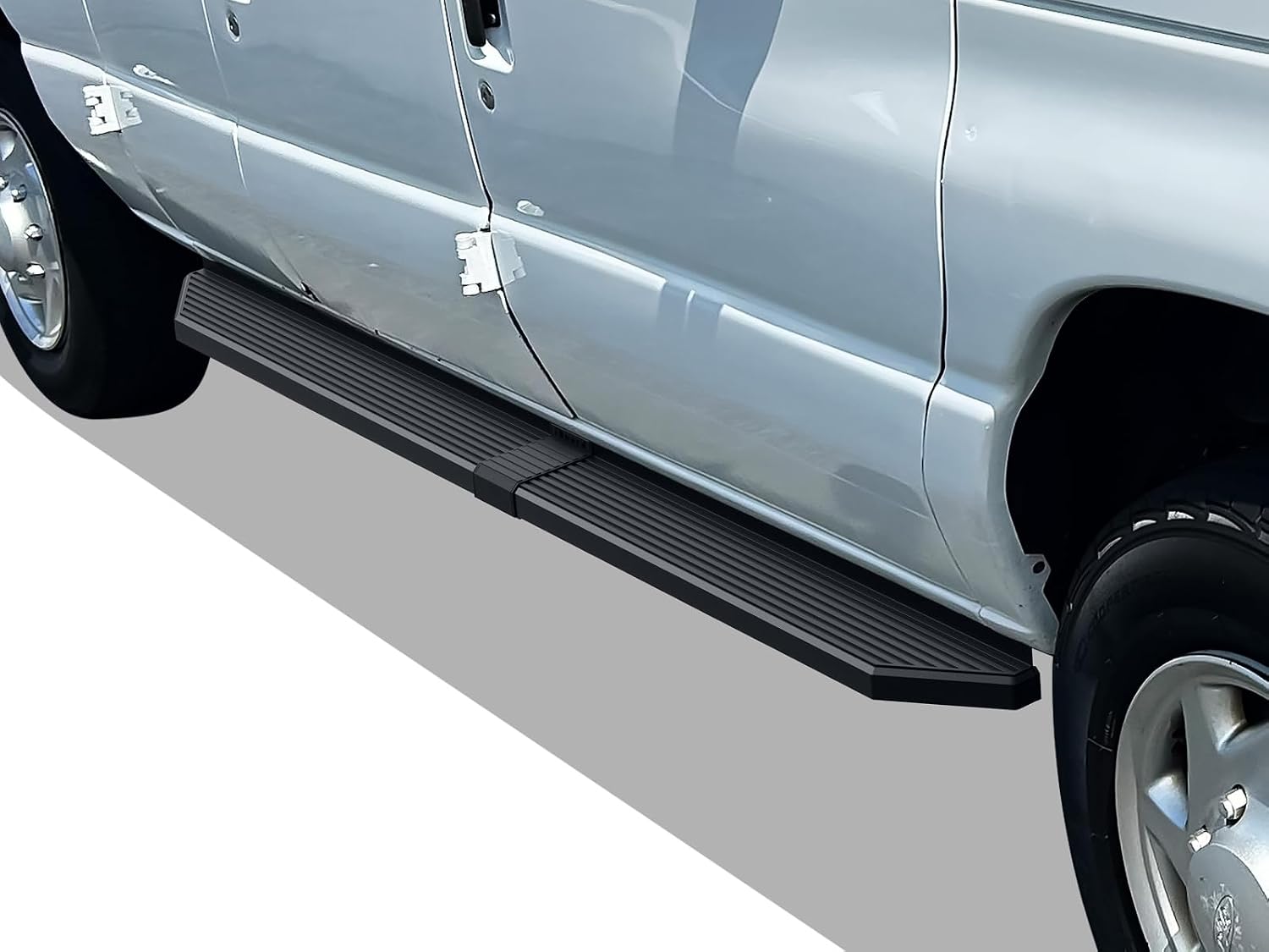 APS 6-inch (Black Stainless Steel Powder Coated Flat Style) Running Boards Side Bars Side Steps Compatible with Ford Econoline 1999-2014 Full Size Van 3-Door