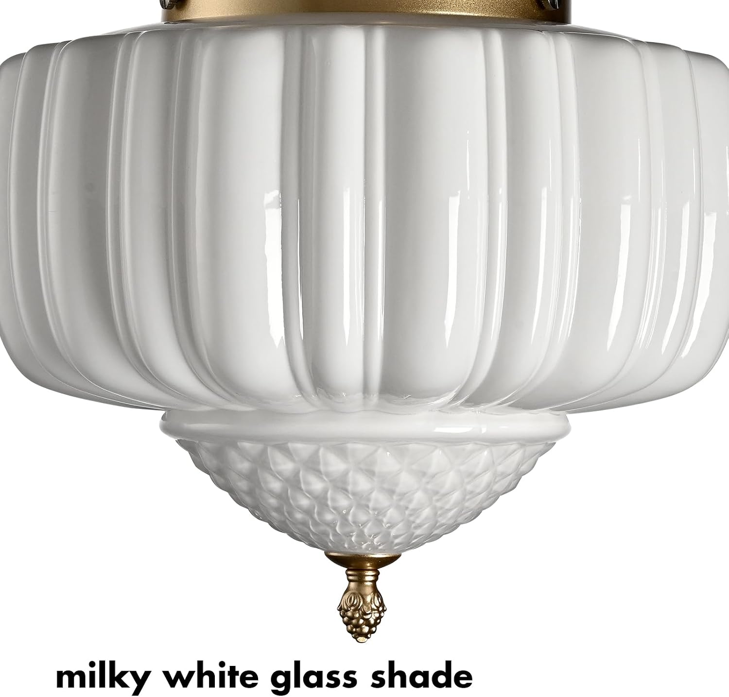 CLAXY Gold Kitchen Ceiling Light Ribbed Milk Glass Ceiling Light Fixture | Modern Semi-flush Mount Schoolhouse Ceiling Light E26 Dimmable Indoor Light for Bathroom Hallway Bedroom Closet Garage