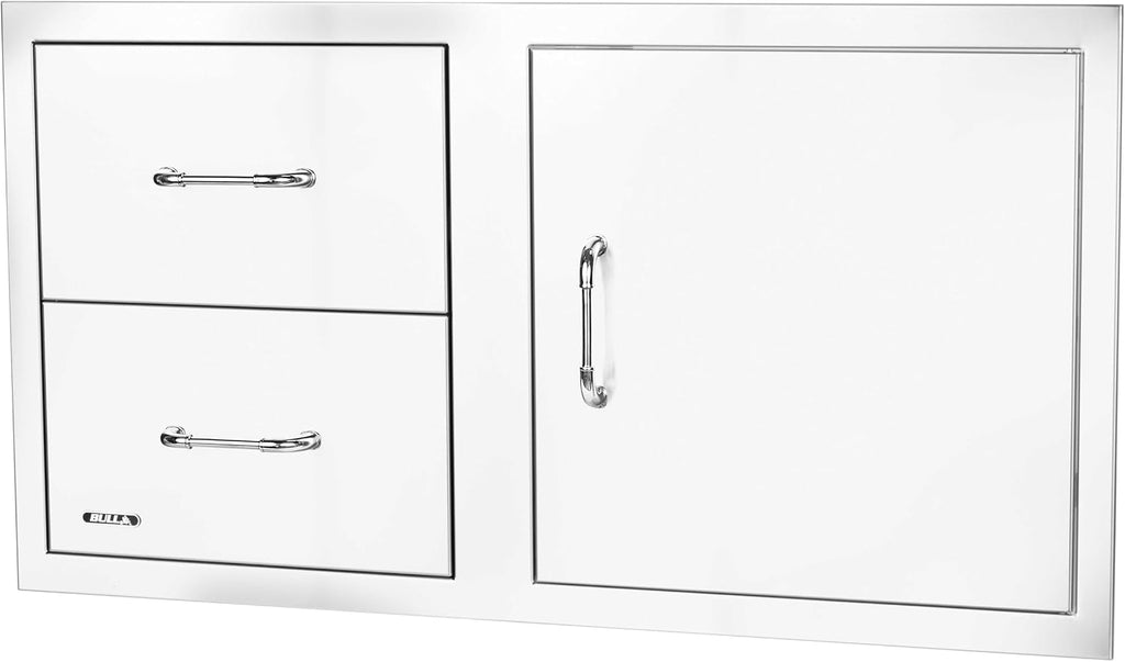 Bull Outdoor Products 30' S/S Single Storage Door w/ 2 Drawer Combo w/Reveal, Stainless Steel