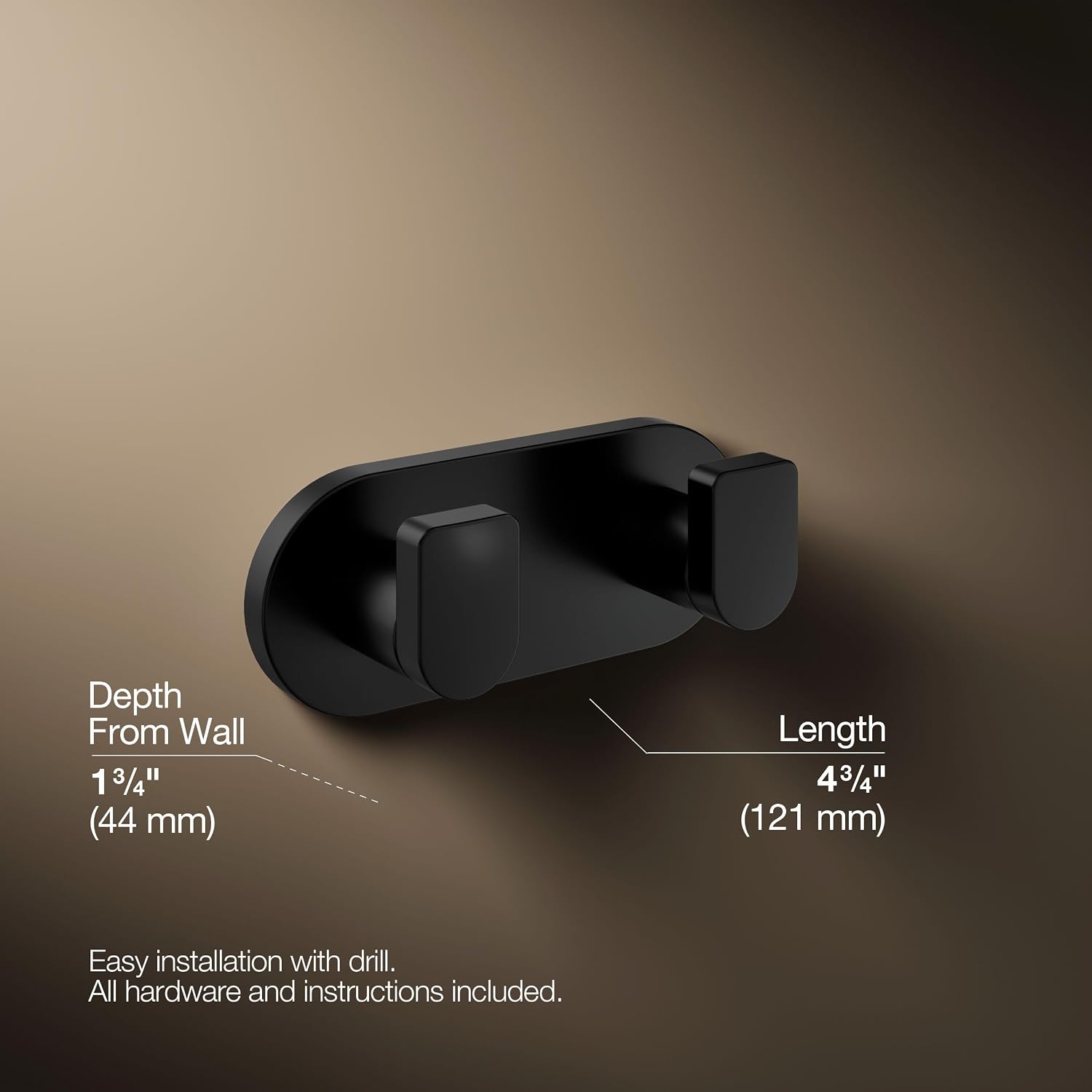 Kohler 73146-BL Composed® Double Robe Hook, Matte Black