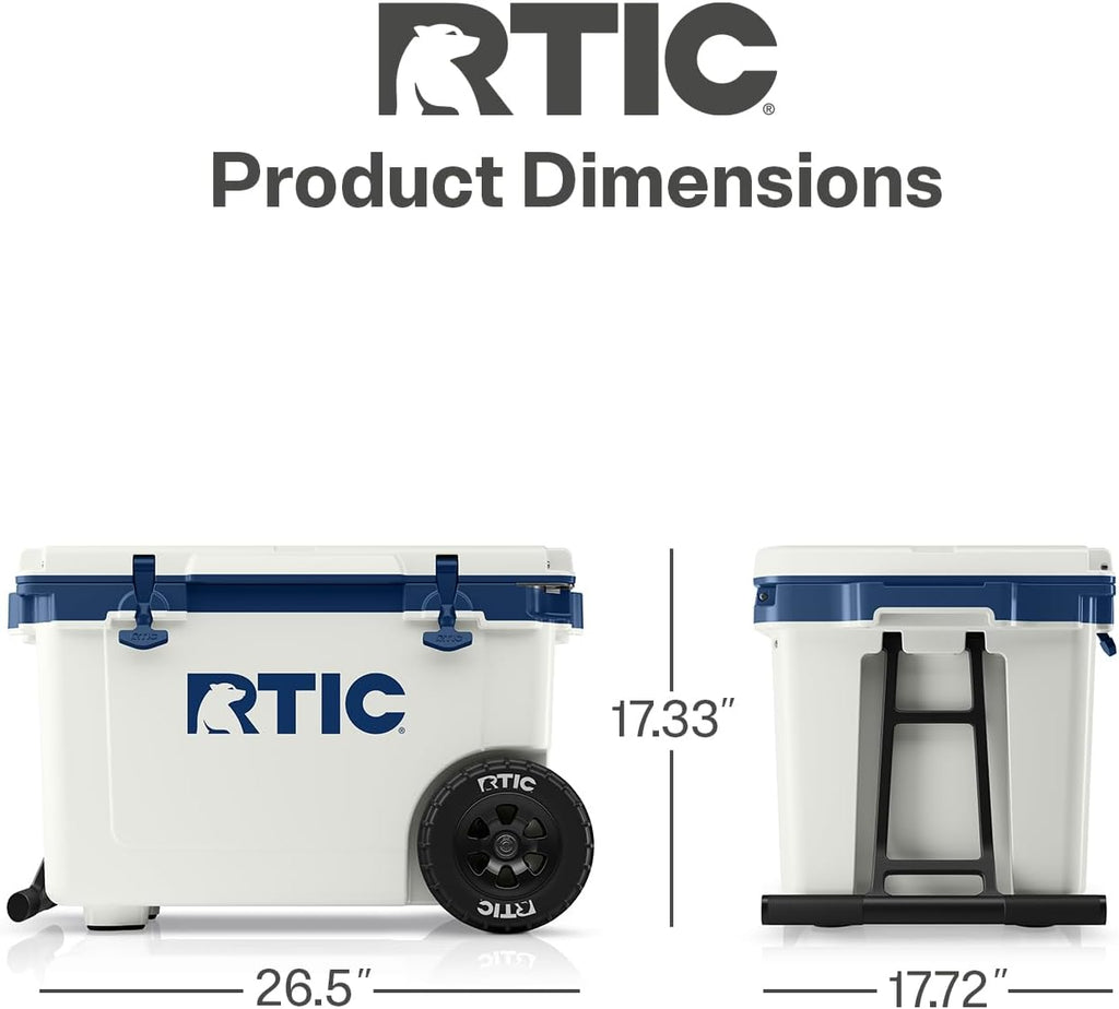 RTIC 52 Quart Ultra-Light Wheeled Hard Cooler Insulated Portable Ice Chest Box for Beach, Drink, Beverage, Camping, Picnic, Fishing, Boat, Barbecue, 30% Lighter Than Rotomolded Coolers