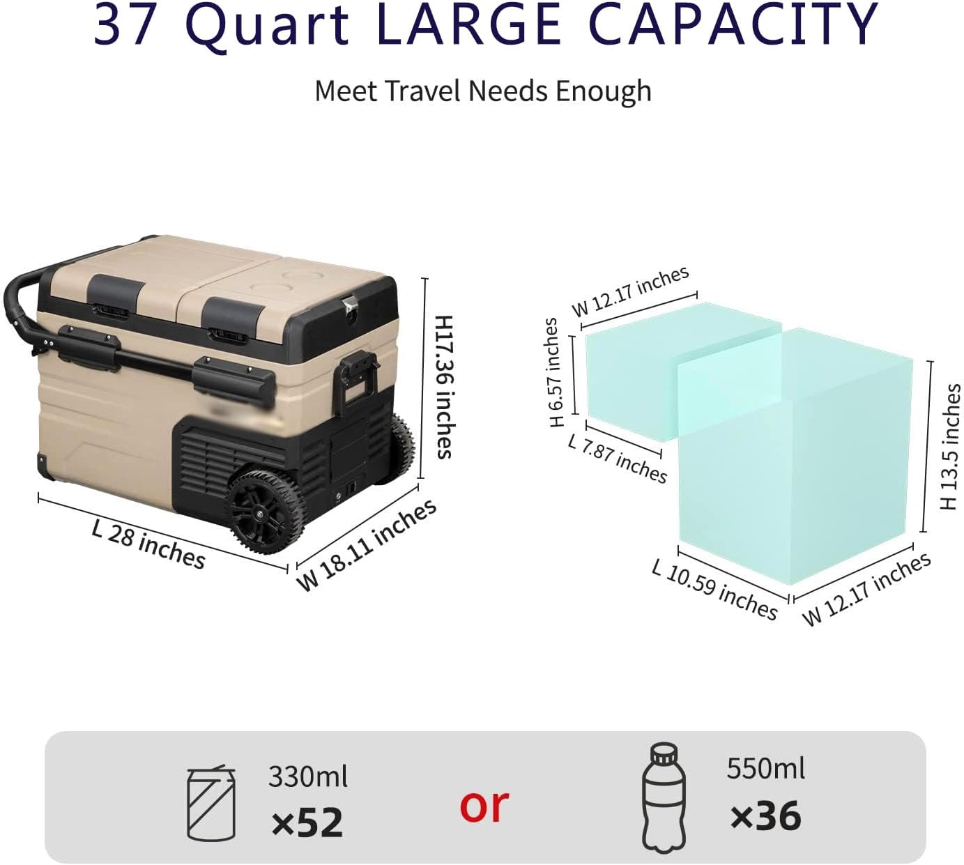 Car Refrigerator, Portable Freezer with Wheels, 37 Quart (35L) and -20~20°C, Support 12/24V DC & 100-240V AC, Dual Zone Design and APP Smart Control, for RV, Truck, Camping, Fishing, Gift