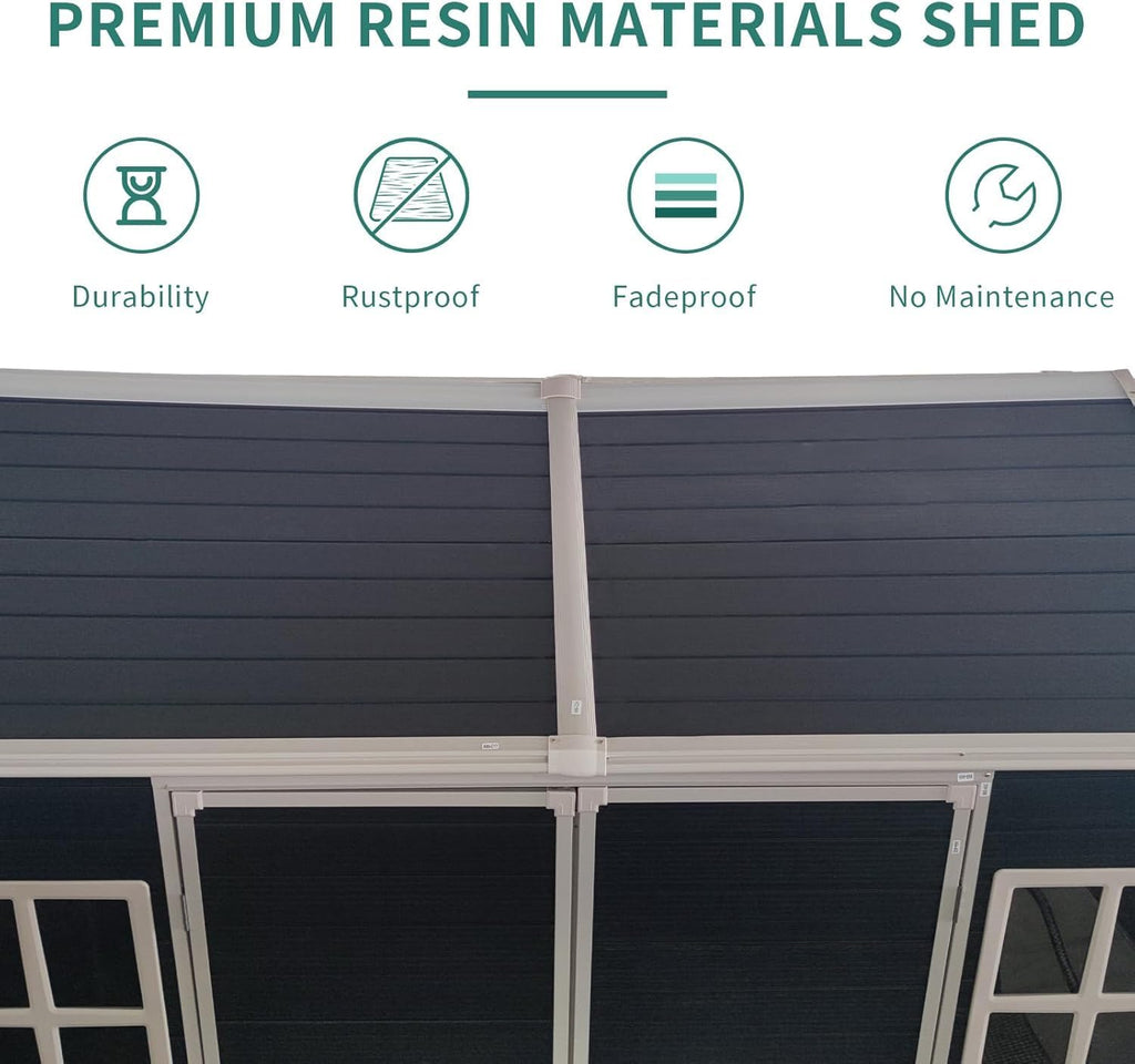 Storage Shed with Floor Included, 8x4FT Resin Storage Shed with Floor 2 Windows and Lockable Door Sheds for Garden Tools, Bike