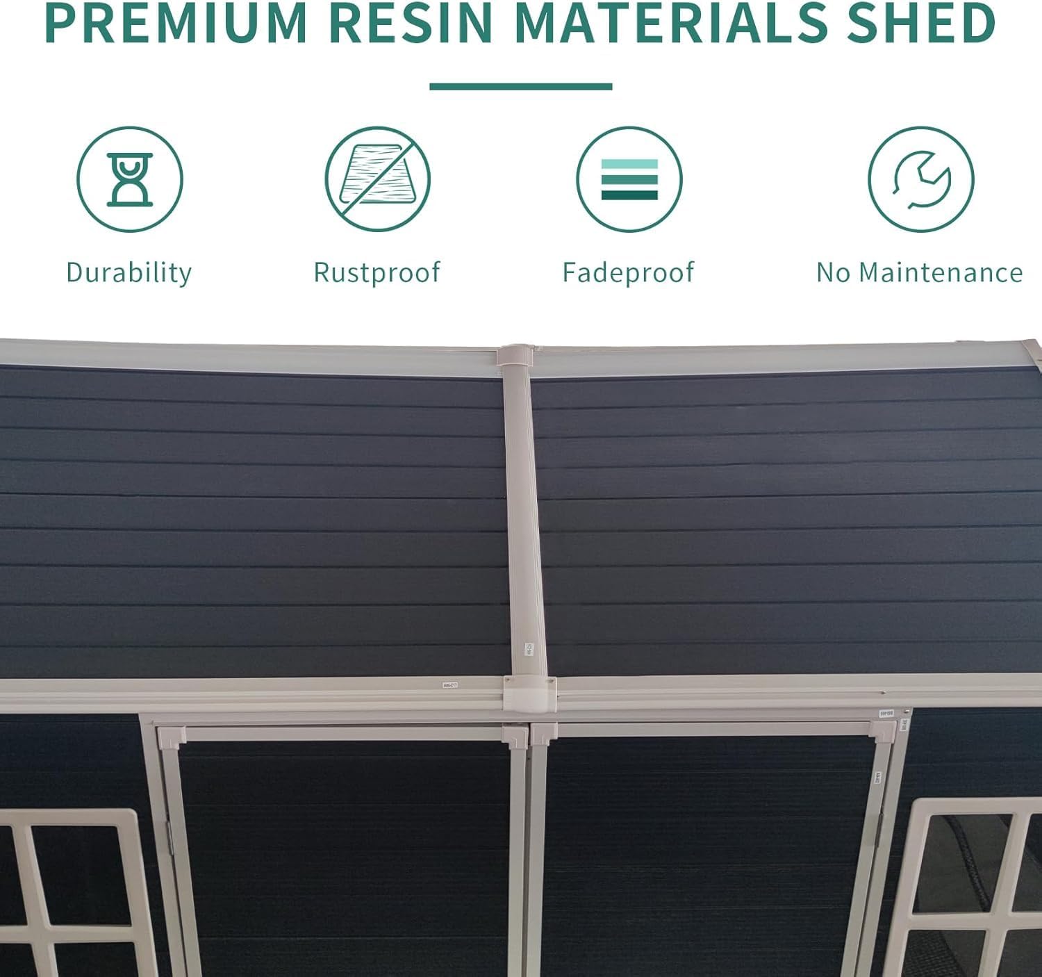 Storage Shed with Floor Included, 8x4FT Resin Storage Shed with Floor 2 Windows and Lockable Door Sheds for Garden Tools, Bike