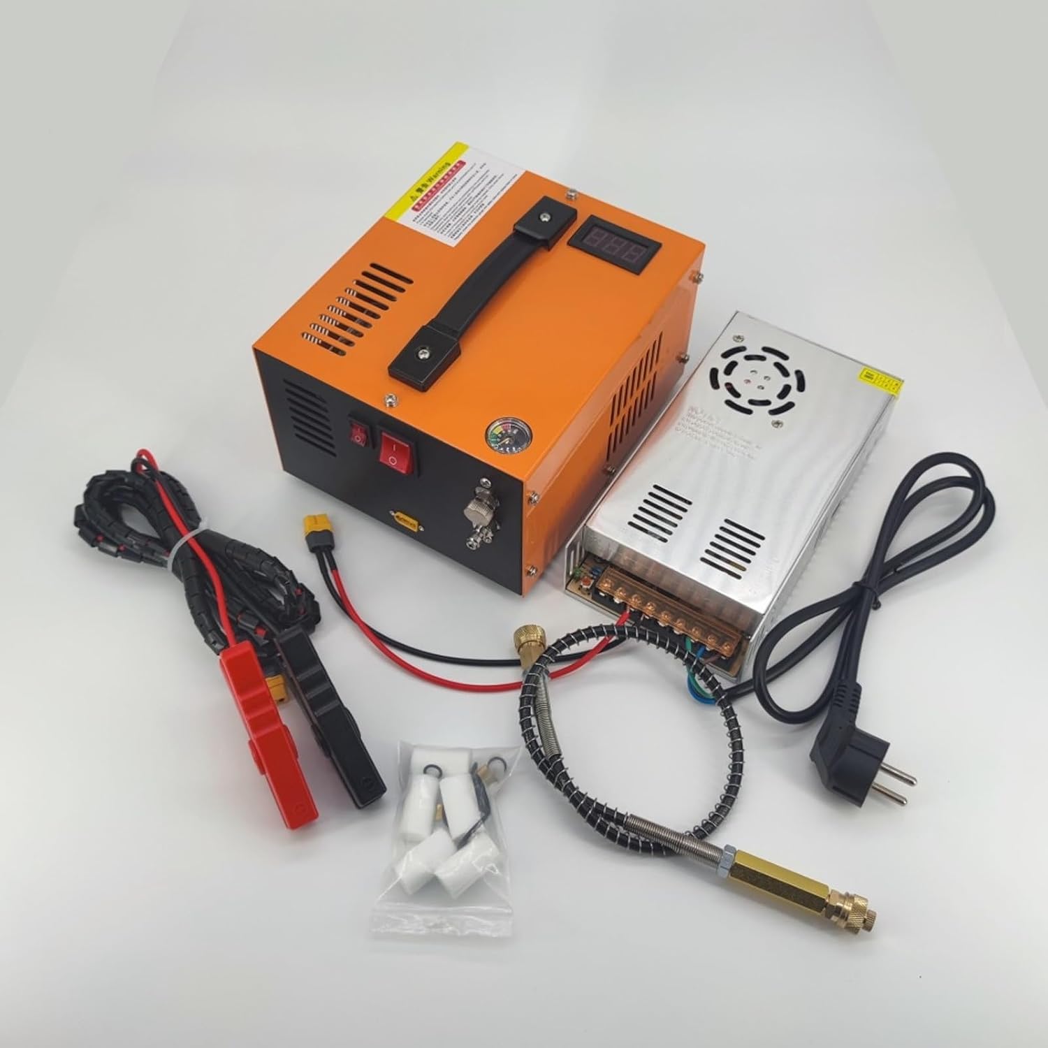 4500PSI Air Compressor 300W Portable High Pressure Air Compressor Pump Dual Power Supply 12V DC/110V AC with Built-in Fan and Dual Display for Rifle Paintball and Scuba Tank