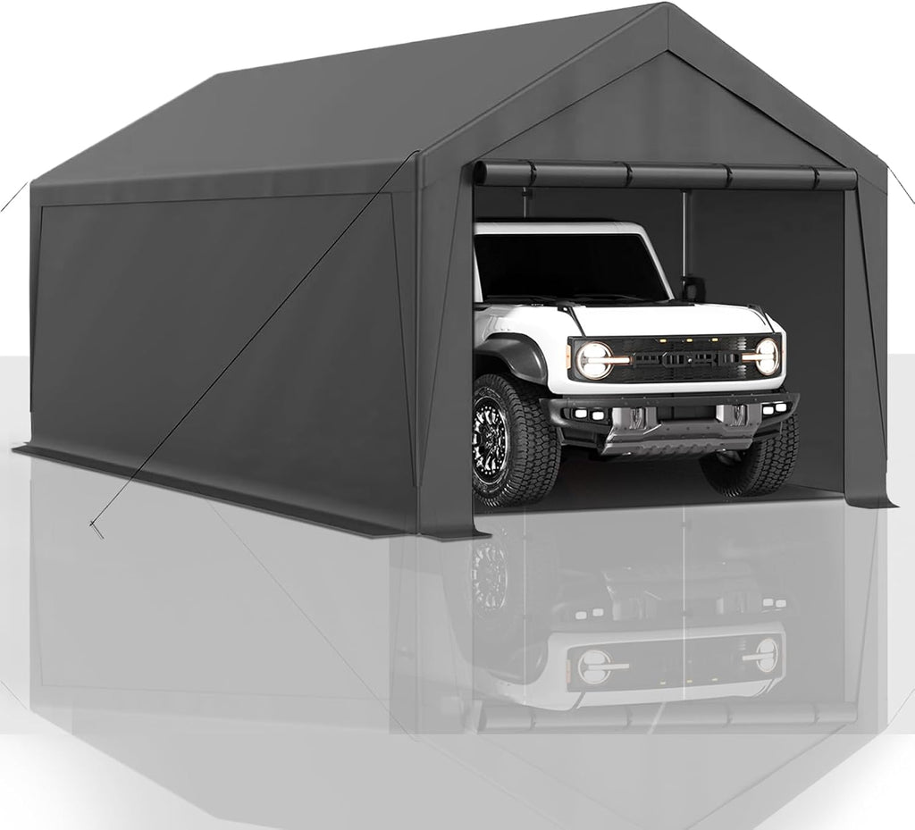 10x20 FT Heavy Duty Carport Car Tent Car Canopy Storage Shed, Portable Garage with Removable Sidewalls & Doors All-Season Tarp for Car,Truck,SUV,Party Grey