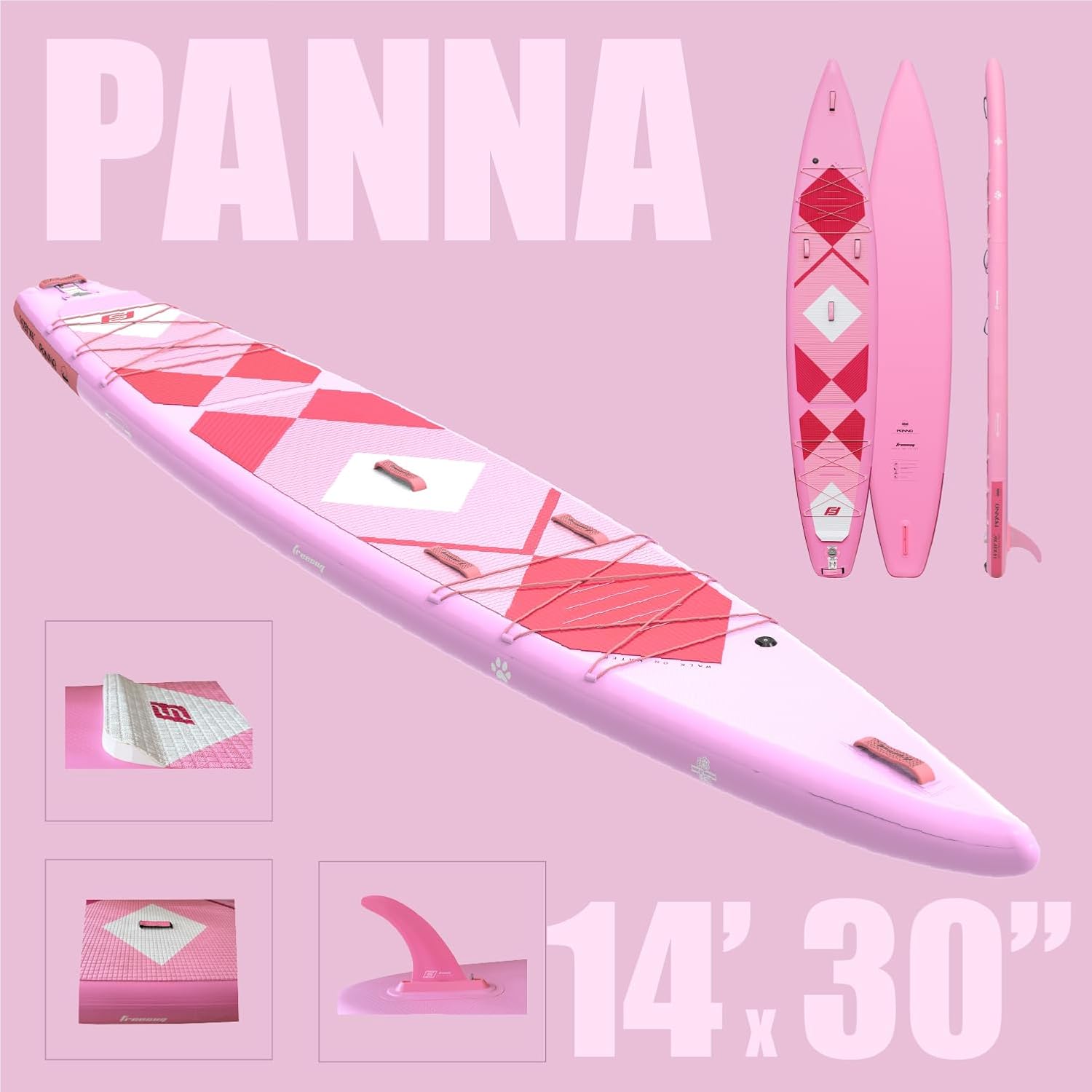 FREESUN Panna 14' x 30' Inflatable Stand Up Paddle Board, Elite Touring & Expedition iSUP with Tool-Free Quick-Install Fin, Glue-Free Heat-Fusion Tech, Fast Glide 14ft Speed Board