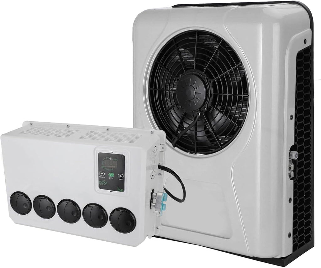 12V Electric Split Air Conditioners For Trucks, Construction Vehicles, Excavators, Harvesters, DC Parking RV Rooftop Air Conditioner Easy To Install(White)