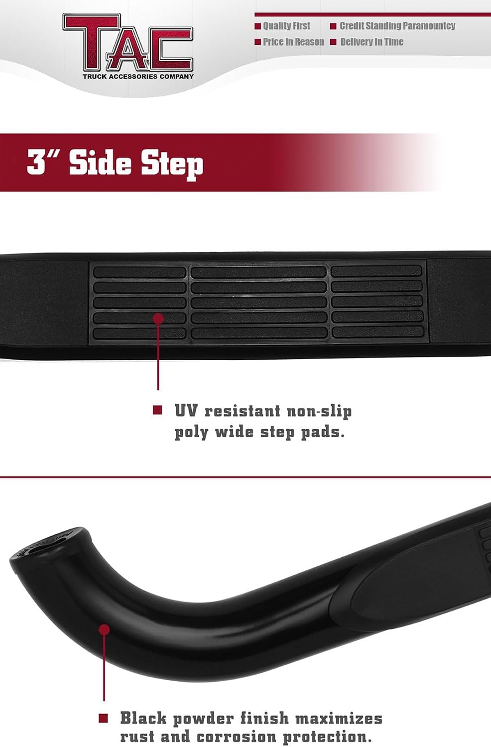 TAC Side Steps Compatible with 2001-2003 Ford F150|2004 F150 Heritage SuperCrew Cab 4 Door Pickup Truck 3' Black Side Bars Nerf Bars Step Rails Running Boards Off Road Exterior Accessories 2 Pieces