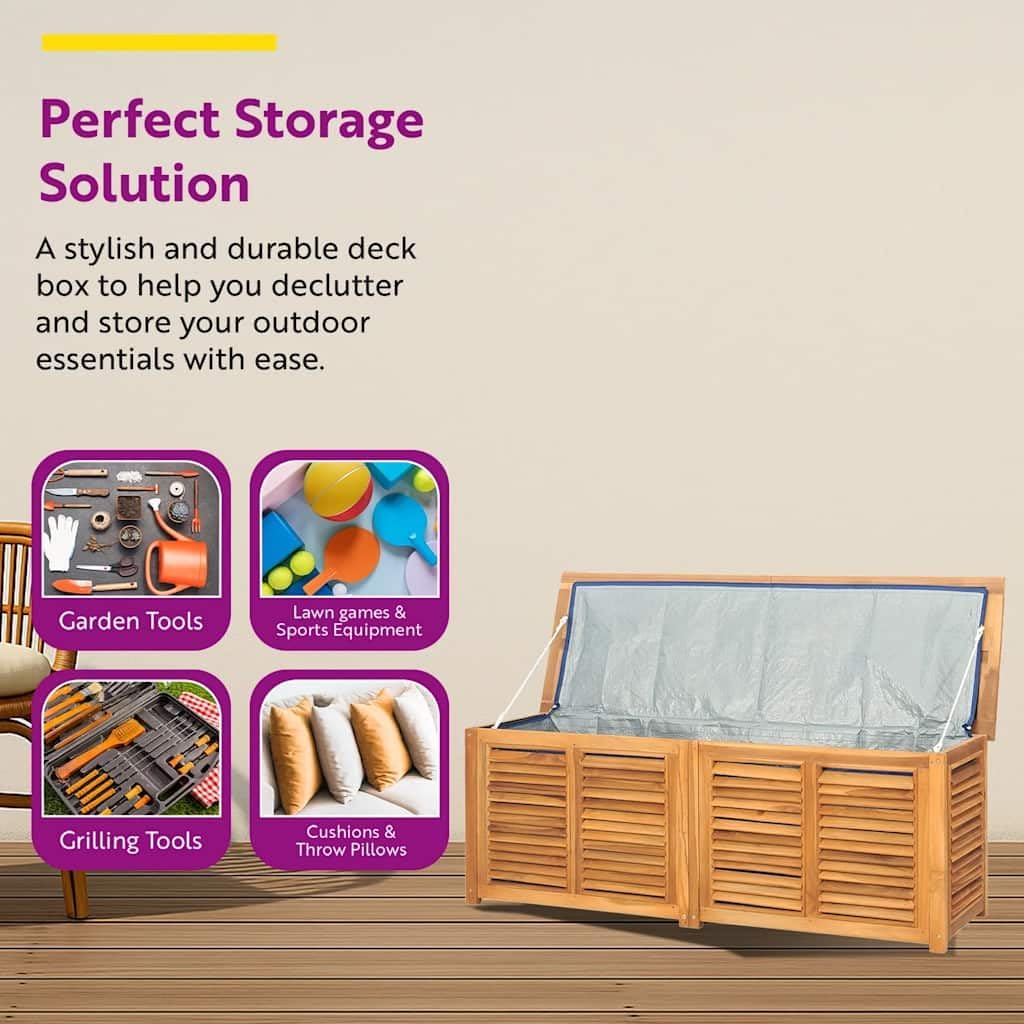 vidaXL Solid Teak Wood Patio Storage Box with Water- PE Bag, ic Indoor and Outdoor Furniture with Ample Storage Space – 68.9'x19.7'x20.9'