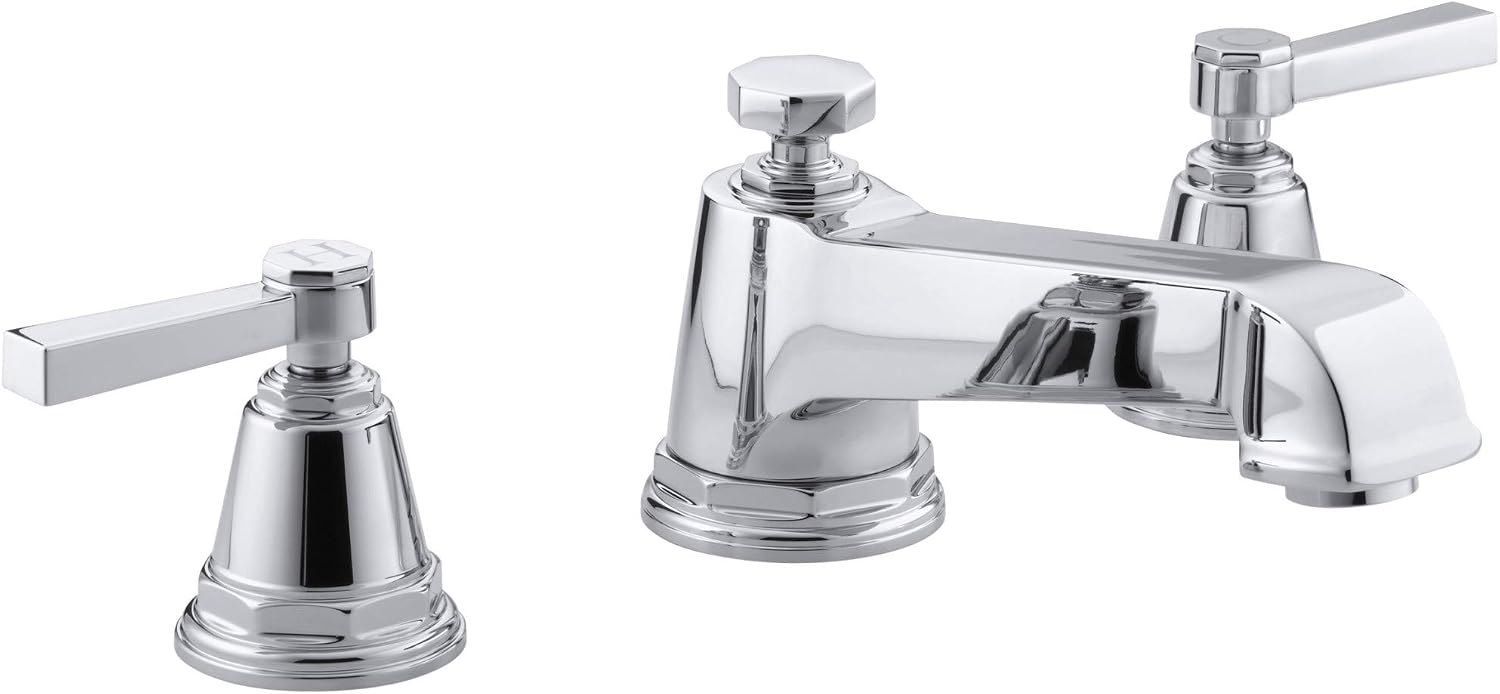 KOHLER T13140-4A-CP Pinstripe® Pure Deck-mount bath faucet trim with lever handles, Polished Chrome