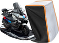 Full Enclosed Large Motorcycle Cover Waterproof Outdoor/Indoor Storage Motorcycle Cover Heavy Duty with Reflective Strips Fits Motorcycles Length up to 118' with Side+Top Box (Black+Sliver)