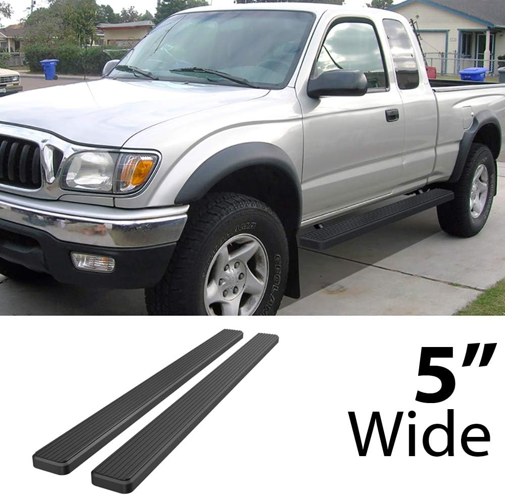 APS Running Boards 5 inches Matte Black Compatible with Toyota Tacoma 1995-2004 Extended Xtra Cab (4WD or Prerunner 2WD 4WD) Stainless Steel (Nerf Bars Side Steps Side Bars)