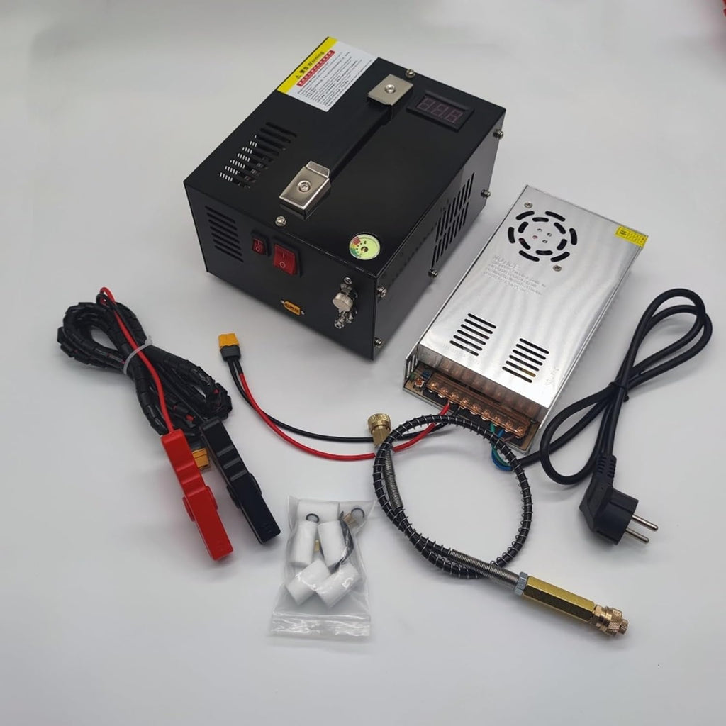 4500PSI Air Compressor 300W Portable High Pressure Air Compressor Pump Dual Power Supply 12V DC/110V AC with Built-in Fan and Dual Display for Rifle Paintball and Scuba Tank