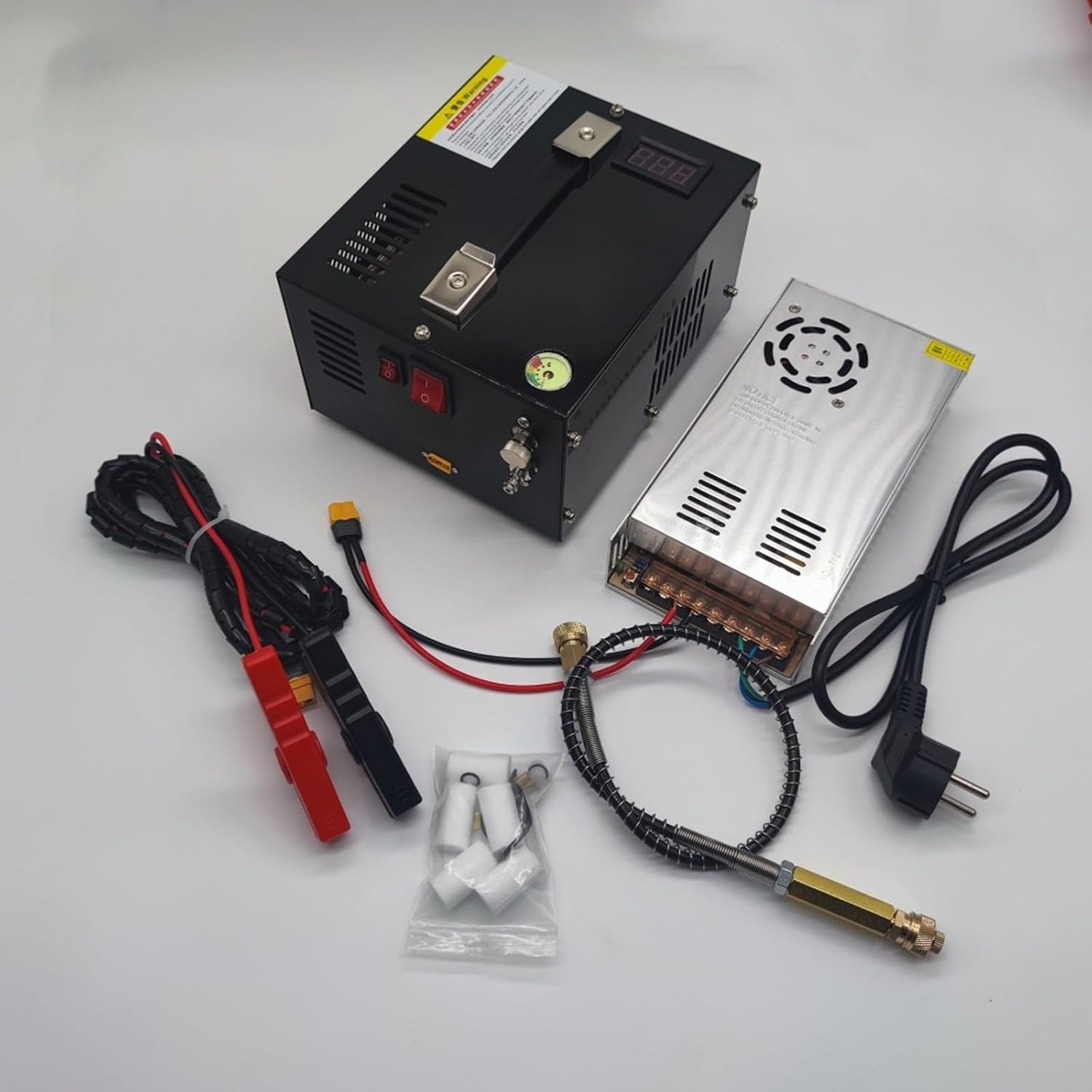 4500PSI Air Compressor 300W Portable High Pressure Air Compressor Pump Dual Power Supply 12V DC/110V AC with Built-in Fan and Dual Display for Rifle Paintball and Scuba Tank